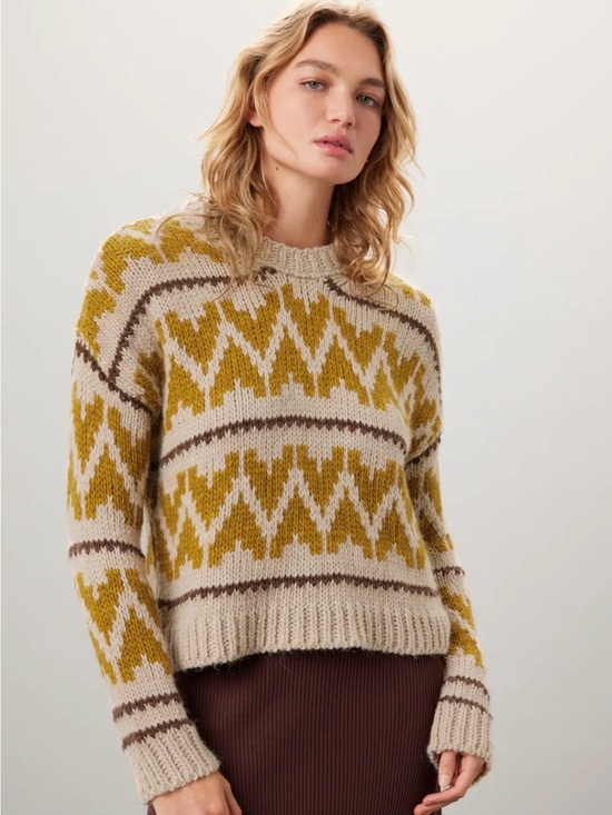 THE GREAT. Sweaters - Women "The Great" tan mustard yellow, brown folk pullover knit sweater. Size 2